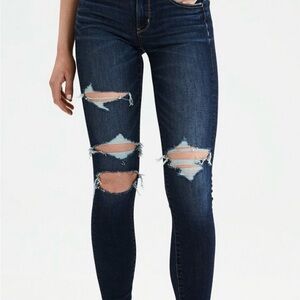 American Eagle AE Next Level Stretch Dark Skinny Distressed Jeggings